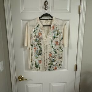 Tiny for Anthropology Embroidered Floral Cream Blouse